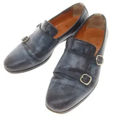 【中古】サントーニ Santoni カモフラージュ柄 ダブルモンク ローファー ライトネイビー系【サイズ6】【メンズ】
