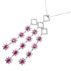 K18WG　ピンクサファイア×ルビー×ダイヤモンド スウィングフラワーネックレス