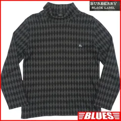 BURBERRY BLACK LABEL 廃盤 バーバリーブラックレーベル タートルネック セーター ニット L メンズ 3 黒 グレー 刺繍 アーガイル ニット_セーターサイズL一覧←SEULB屋着古← NS592