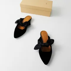 美品 OHGA オオガ ベロアリボンミュール M/ブラック 23.5cm【2400013210485】