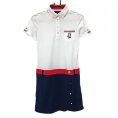 キャロウェイ 半袖ポロワンピース 白×ネイビー ベア ボタンダウン  レディース M ゴルフウェア Callaway