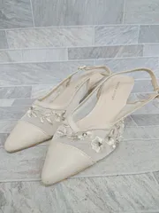 ◇ Θ JELLY BEANS ポインテッドトゥ　刺繍 ヒール　ミュール　シューズ サイズM ベージュ レディース P  【1410230000531】