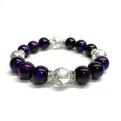 12mm 四神獣銀彫水晶×パープルタイガーアイ パワーストーン ブレスレット天然石 運気上昇 金運 健康運 お守り 青龍 白虎 玄武 朱雀 （シルバー）メンズ・レディース　男性・女性　数珠ブレス　開運   [6]