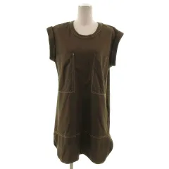 ザラ ZARA ワンピース 半袖 ミディ丈 刺繍 カーキ S