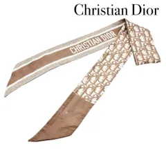 Christian Dior クリスチャンディオール トロッター柄 リボンスカーフ ミッツァスカーフ シルク ベージュ系 レディース