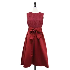 STRAWBERRY-FIELDS ストロベリーフィールズ ドレス レッド | grace レース サテン 切替 ドレス | フォーマル ノースリーブ フレア Aライン タック リボン | 日本製 | トップス ワンピース【レディース】【中古】