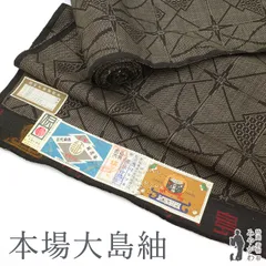 【新古品】 本場奄美大島紬 着物 反物 正絹 着尺 古代色染純泥染 7マルキ 一元式 こげ茶 変わり格子 モダン柄 カジュアル 春 秋 冬 未使用 未仕立て みやがわ sb14964