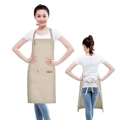 カーキ [OTraki] エプロン 首掛け H型 エプロン レディース メンズ 3段階調節 3つポケット付き エプロン おしゃれ カフェ風 カーキ 無地 エプロン 大きいサイズ ポリエステル シンプルエプロン 大人用 エプロン ホコリが付きにくい 汚れにくい