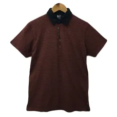 タケオキクチ TAKEO KIKUCHI ポロシャツ シャツ プルオーバー ポロカラー ボーダー 半袖 3 赤 茶 レッド ブラウン
