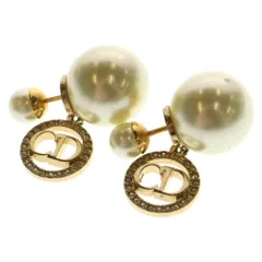 Christian Dior (クリスチャンディオール) Tribales CDロゴ ラインストーン パール ピアス ゴールド