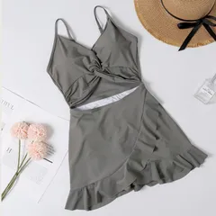 新品♡レディース 大人 可愛い ワンピース 水着 韓国 体型カバー モノキニ シック グレー 2サイズ