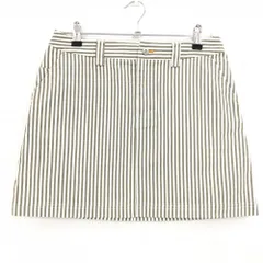 【美品】アディダス スカート アイボリー×カーキ ストライプ ロゴプリント レディース L/G ゴルフウェア adidas