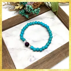 パープルタイガーアイ &ターコイズ ブレスレット パワーストーン   8mm×6mm / メンズ レディース 男性 女性 お守り ハンドメイド ★