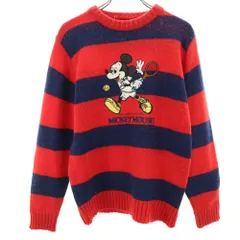 Walt Disney Productions ウォルトディズニープロダクション 80s 90s ウールブレンド オールド ボーダー柄 長袖 セーター 赤×ネイビー American World ニット ミッキーマウス メンズ 古着