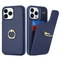 【人気商品】可愛い 360°回転リング case Pro Pro Pro Pro Pro Pro iPhone14 iPhone14 免許証とクレジットカード-ブルー iPhone14 財布型ケース 落下防止iPhone14 薄型 【RFID機能】軽量 携帯ケ