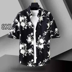 [8XL]春 コーデ メンズ 用 服 シンプル ファッション オシャレ 大人 かっこいい 紳士服 カジュアル 半袖 花柄 綿 シャツ 夏  カジュアル 通勤スタイル 重ね着コーデ ゆったりシルエット さらっと着 普段使い