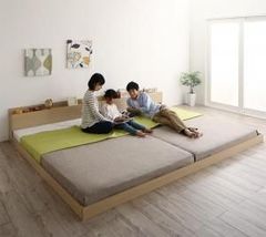 棚?コンセント?ライト付き大型モダンフロア連結ベッド プレミアムポケットコイルマットレス付き ワイドK240(SS×3)