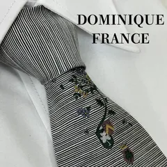 美品　ドミニクフランス　ネクタイ　グレー・ブルー　ストライプ　ツースター ドミニクフランス Dominique France 微光沢 ネクタイ フランス製