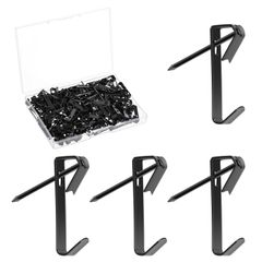 【在庫処分】写真 油絵フック 石膏ボード 黒 壁掛け用フック フック ホーム 画鋲 耐荷重約30ポンド(13.61kg) オフィス 錆びない 学校 100個セット（100フック+100針先）金属 ピンフック 収納ケース付き AUGSHYO