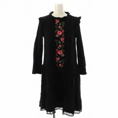 ケイトスペード KATE SPADE ワンピース フレア ミニ 花柄 刺繍 ドット 七分袖 XS 黒 ブラック /DK