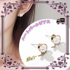 ハート パールピアス ゴールド ラブパール シンプル かわいい 韓国 イヤリング