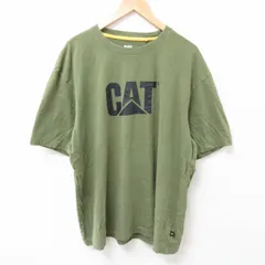 XL/古着 半袖 Tシャツ メンズ CAT 大きいサイズ コットン クルーネック 濃緑 グリーン 25jul12 中古