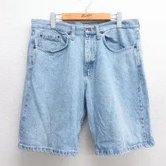 W34/古着 ラングラー ショート パンツ ショーツ メンズ コットン 薄紺 ネイビー デニム 25may31 中古 ボトムス 短パン ショーパン ハーフ