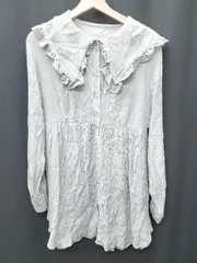 ◇ ⊂ NICE CLAUP ビッグカラー　フリル衿 長袖 ビッグ　ブラウス　チュニック サイズF グリーン系 レディース P  【1410160002353】