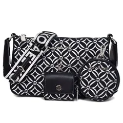 マイケルコース バッグ MICHAEL KORS ジャガード レザー テック アタッチ ジェット セット トラベル マルチポーチ2点付き スモール クロスボディ 斜めがけ ショルダーバッグ ブラック×シルバー 35F4STVC1J