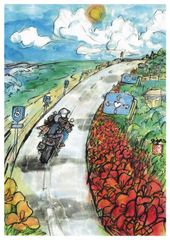 椿凛流図方丈記墨彩画額装済み