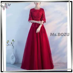 【新品】【フェミニンとシンプルが融合✧*｡ザ・エレガントドレス】 ロングドレス パーティー 演奏会用ドレス 演奏会 袖付き 大きいサイズ オーケストラ 大人 上品 フォーマルドレス 結婚式 ミセス フォーマル ドレス ピアノ 発表会 披露宴 赤 レッド L