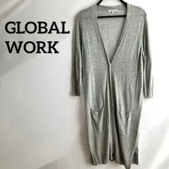 GLOBAL WORKグレー灰色ロングカーディガン長袖無地シンプルカジュアルM