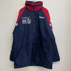 90s 万国旗タグ adidas 中綿ジャケット ナイロンジャケット ジャンパー ネイビー/レッド【メンズL】