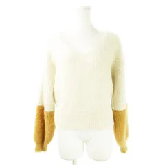 ロイヤルパーティー ROYAL PARTY ニット セーター ブークレ Vネック 長袖 もっちり 切替 シャギー ストレッチ ボリューム F ベージュ /CK8