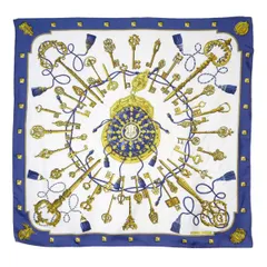 HERMES 大判カレ90スカーフ LES CLES（青系/鍵柄）
