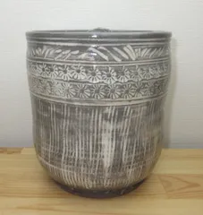 E493 水指釉裏紅唐草文唐津水指会津焼佐竹富三茶道具茶器共箱付