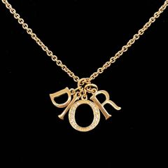 美品★ Christian Dior クリスチャンディオール  ネックレス ロゴ スウィング ゴールド ラインストーン CDロゴ