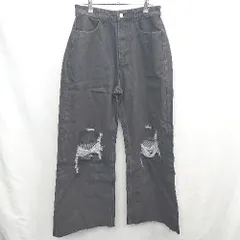 ◇ Θ ◎●未使用● cussil ダメージ加工 ワイドデニムパンツ サイズM ブラック レディース E  【1502180077234】