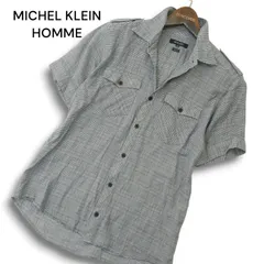 MICHEL KLEIN HOMME ミッシェルクラン オム 春夏 GIZA88★ グレンチェック 半袖 ミリタリー シャツ Sz.46 メンズ 日本製のサムネイル