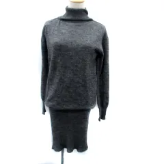 エストネーション ESTNATION ニットワンピース タートルネック 長袖 ひざ丈 ウール 38 チャコールグレー /HO1