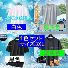 6250052アイスシルク冷感マイナス５度通気Tシャツ4色セットサイズ3XLサラサラ感覚フィット空調服にお勧め