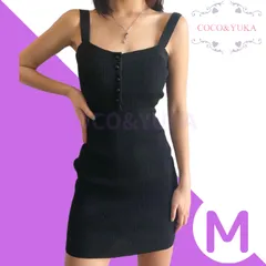 [ COCO&YUKA公式 ] リブ ニット ノースリーブ フロント ボタン タイト ボディコン ミニ ワンピース 胸元 開き セクシー かわいい レディース ルームウェア ワンピ ブラック M B0CL9LVVN4