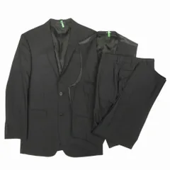 新品同様 BURBERRY BLACK LABEL バーバリーブラックレーベル 3ピーススーツ テーラードジャケット ベスト スラックス 春夏用 38 ブラック メンズ 古着 中古 USED