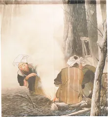 【真作】寺崎廣業/雪景田家図/山水図/掛軸/名家伝来/AC-163 真作】寺崎廣業/雪景田家図/山水図/掛軸/名家伝来/AC-163