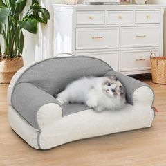 新品 犬 ベッド 猫 犬用 夏 冷感 ひんやり 通気性いい ペット用ベッド ソファ型 暑さ対策 ペットベット 肘掛け＆取っ手付き 滑り止め 洗える 猫用ベッド 犬ベッド 小型犬 子犬 噛み耐性 取り外せるカバー ソファベッド 防滑 オールシーズン 62*43*