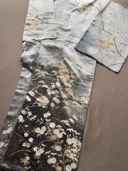 D719訪問着　叩き染め　牡丹　金駒刺繍　正絹着物　袷　しつけ糸付き未使用極美品 D719訪問着 叩き染め 牡丹 金駒刺繍 正絹着物 袷 しつけ糸付き未使用極