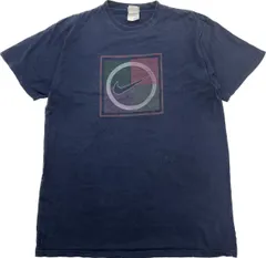 90s ☆ USA製 ☆ NIKE デザイン プリント◎ 半袖 Tシャツ フェード ネイビー L スポーツ ストリート アメカジ 古着MIX 人気 ナイキ■DE233