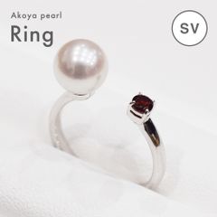 ［pearl566］ 7.5mm - 8mm フリーサイズ リング ホワイトピンク あこや真珠 ガーネット 半貴石