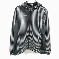 古着 le coq sportif ルコックスポルティフ 薄手 ジップアップ ジャケット パーカー ボーダー 微起毛裏地 長袖 ポリ100% L ブラック×ホワイト 黒系 レディース 女性