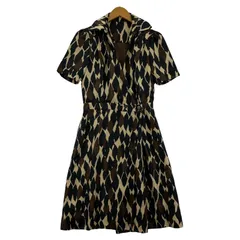 SunaUna スーナウーナ 総柄ワンピース size38/ブラック×ブラウン×ベージュ